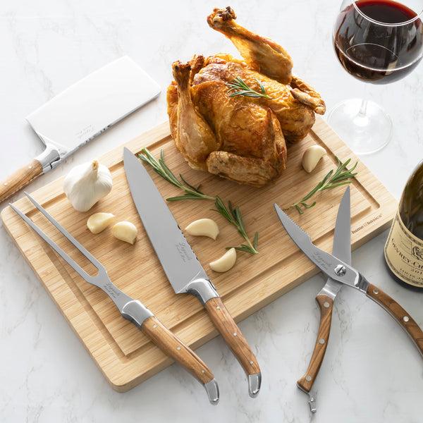 French Home French Home 4-Piece Connoisseur Laguiole Professional Chef Knife Set With Olive Wood Handles