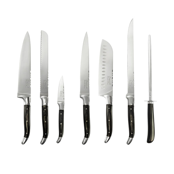 french home French Home 7 Piece Connoisseur Laguiole Black Pakkawood Kitchen Knife Set with Knife Sharpener