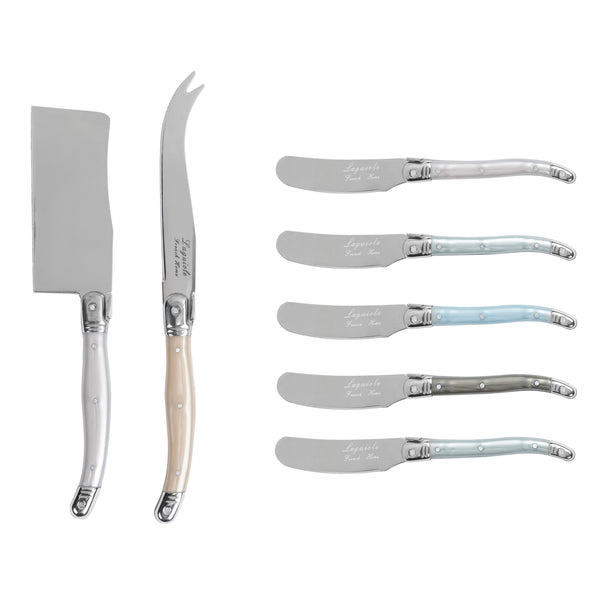 french home French Home 7-Piece Laguiole Cheese Knife and Spreader Set with Mother of Pearl Handles