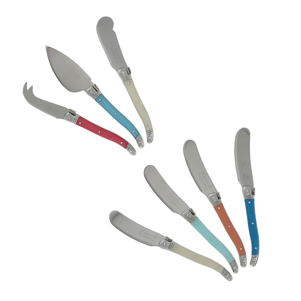 French Home French Home 7 Piece Laguiole Cream Coral And Turquoise Cheese Knife And Spreader Set