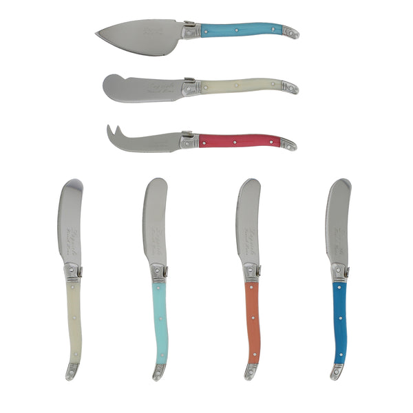 french home French Home 7 Piece Laguiole Cream Coral and Turquoise Cheese Knife and Spreader Set