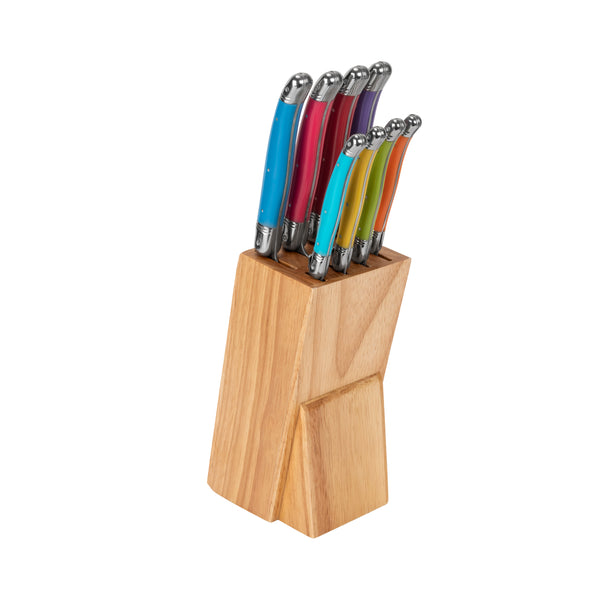 French Home French Home 8 Piece Laguiole Kitchen Knife Set With Wood Block Rainbow Colors