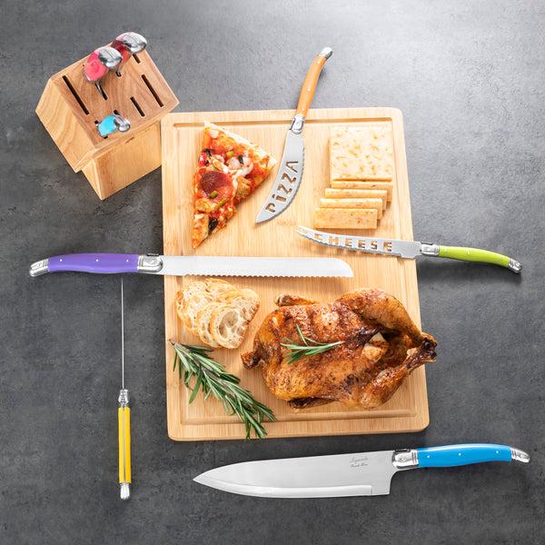 French Home French Home 8 Piece Laguiole Kitchen Knife Set With Wood Block Rainbow Colors