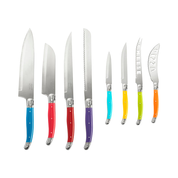 french home French Home 8 Piece Laguiole Kitchen Knife Set with Wood Block Rainbow Colors