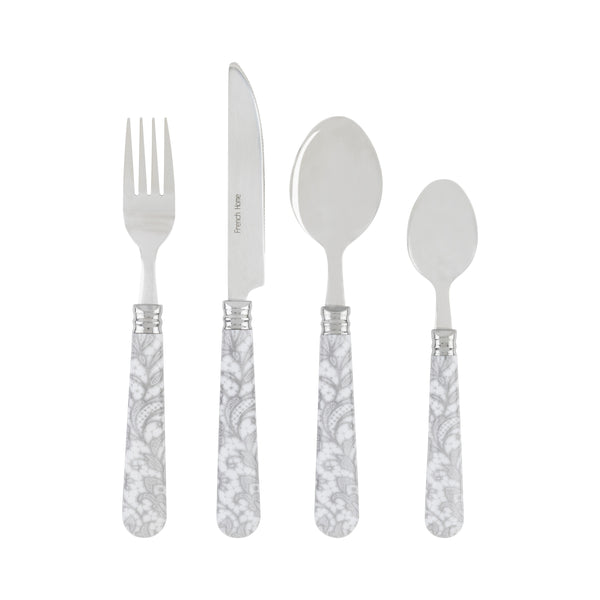 french home French Home Bistro 16-Piece Stainless Steel Flatware Set Service for 4 Lace Overlay