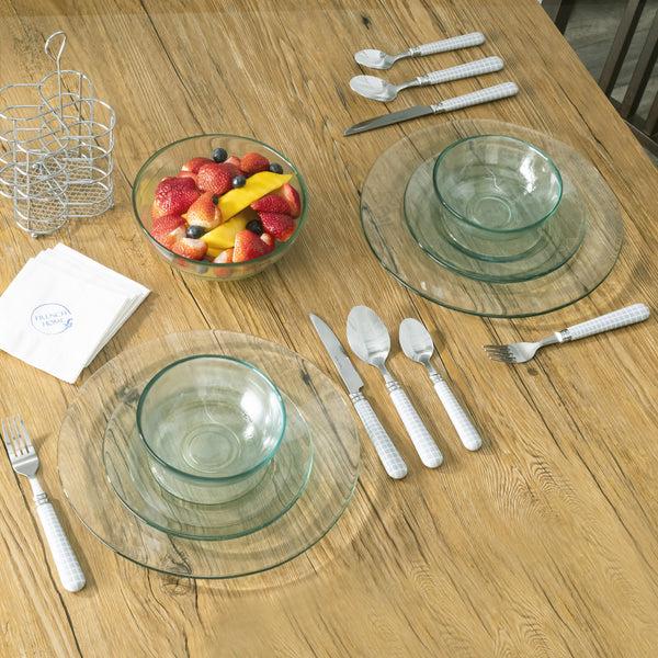 French Home French Home Bistro 16-Piece Stainless Steel Flatware Set Service For 4 Geometric Grid