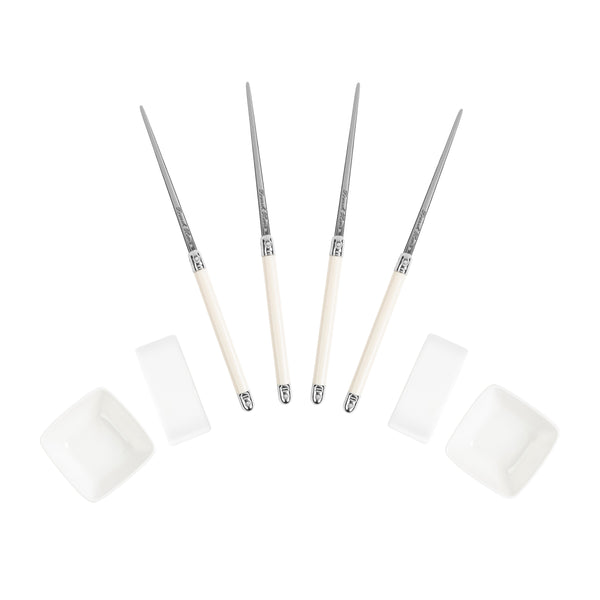 French Home French Home Chopsticks With Faux Ivory Handles Ceramic Rests And Sauce Bowls Set Of 2 Pairs
