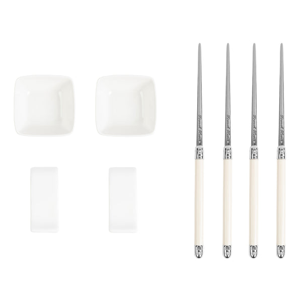 french home French Home Chopsticks with Faux Ivory Handles Ceramic Rests and Sauce Bowls Set of 2 Pairs