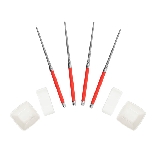 French Home French Home Chopsticks With Red Handles Ceramic Rests And Sauce Bowls Set Of 2 Pairs