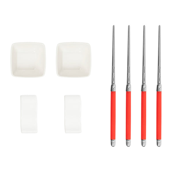 french home French Home Chopsticks with Red Handles Ceramic Rests and Sauce Bowls Set of 2 Pairs
