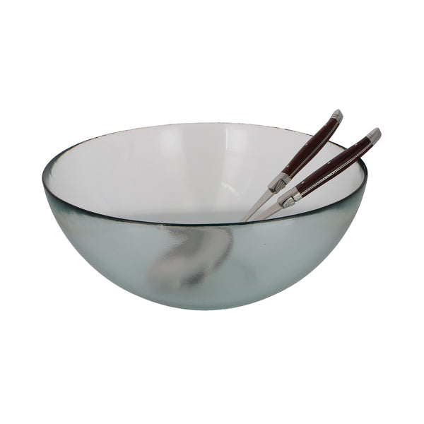 french home French Home Clear Recycled Glass Urban Salad Bowl and Laguiole Servers with Rosewood handles