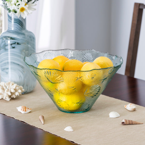 French Home French Home Coastal Salad Bowl & Olive Wood Server Hands