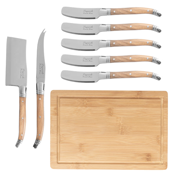 french home French Home Connoisseur 8-Piece Laguiole Cheese Knife Spreader and Board Set