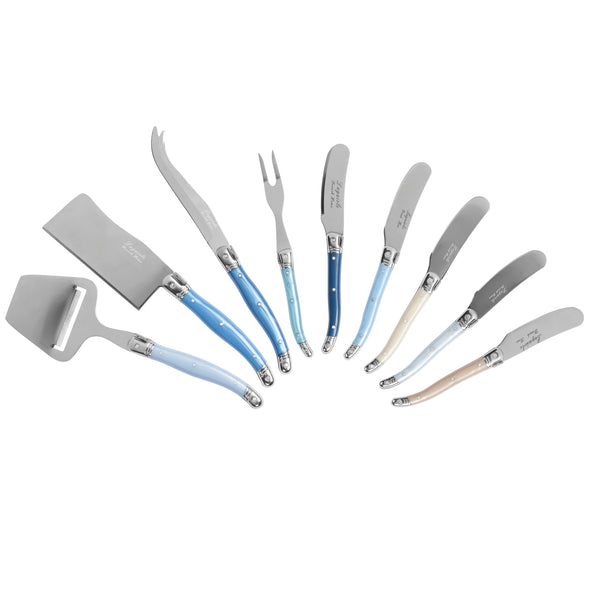 French Home French Home Essential 9-Piece Laguiole Cheese Knife And Spreader Set With Shades Of Blue Handles