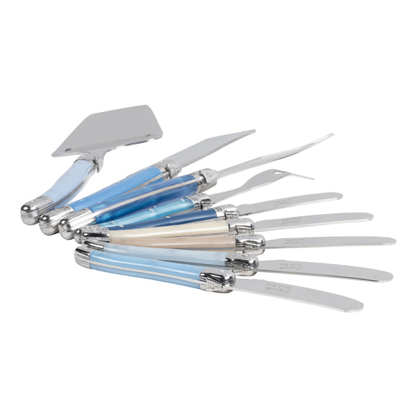 French Home French Home Essential 9-Piece Laguiole Cheese Knife And Spreader Set With Shades Of Blue Handles