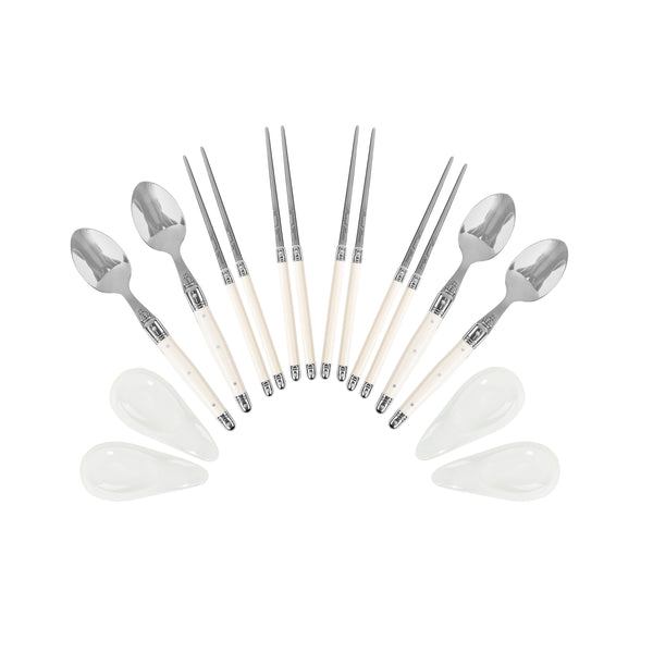French Home French Home Faux Ivory Chopsticks Laguiole Spoons And Ceramic Rests Set Of 4 Pairs