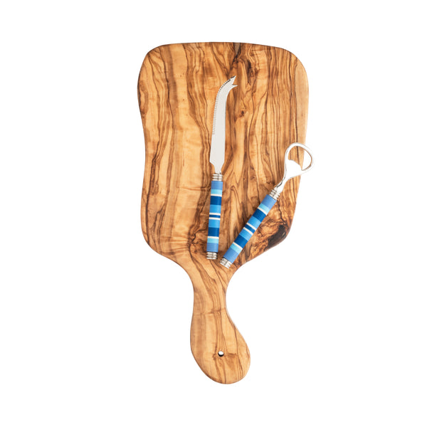 French Home French Home Jubilee Cheese Knife Bottle Opener And Olive Wood Board Set - Shades Of Denim