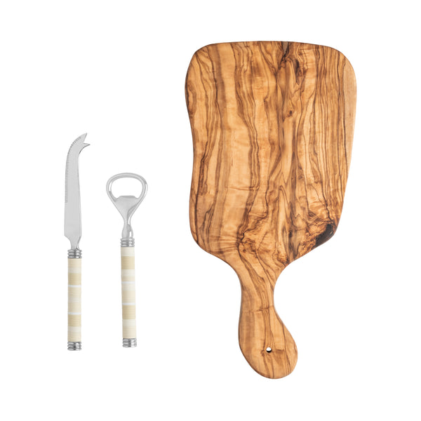 french home French Home Jubilee Cheese Knife Bottle Opener and Olive Wood Board Set - Shades of Light