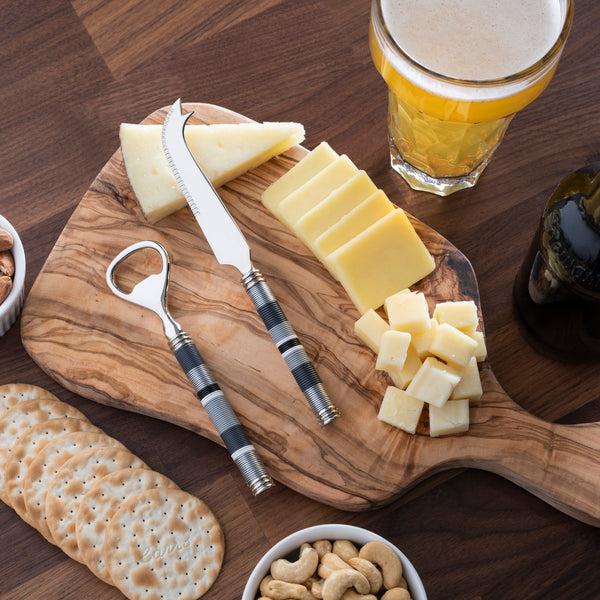 French Home French Home Jubilee Cheese Knife Bottle Opener And Olive Wood Board Set - Shades Of Graphite