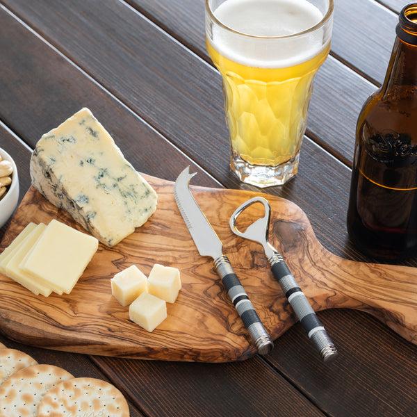 French Home French Home Jubilee Cheese Knife Bottle Opener And Olive Wood Board Set - Shades Of Graphite