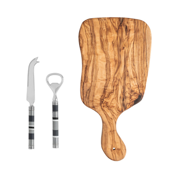 french home French Home Jubilee Cheese Knife Bottle Opener and Olive Wood Board Set - Shades of Graphite