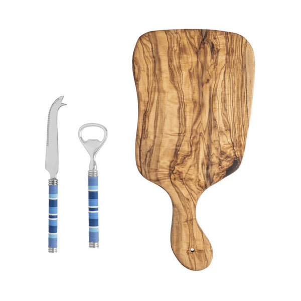 french home French Home Jubilee Cheese Knife Bottle Opener and Olive Wood Board Set - Shades of Denim