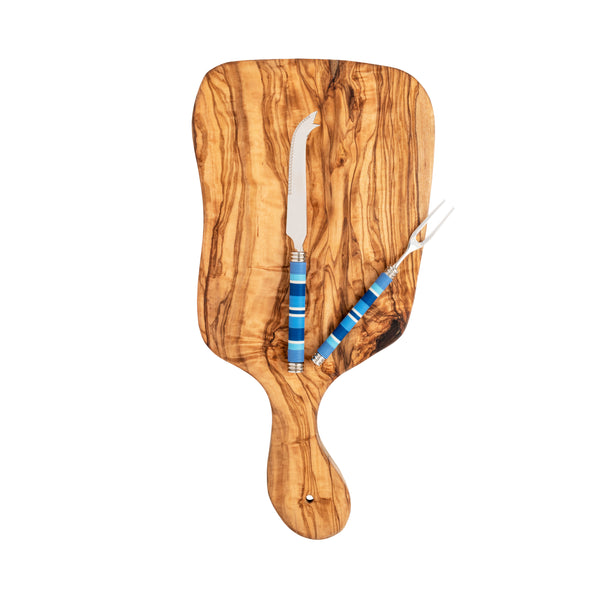 French Home French Home Jubilee Cheese Knife Fork And Olive Wood Board Set - Shades Of Denim
