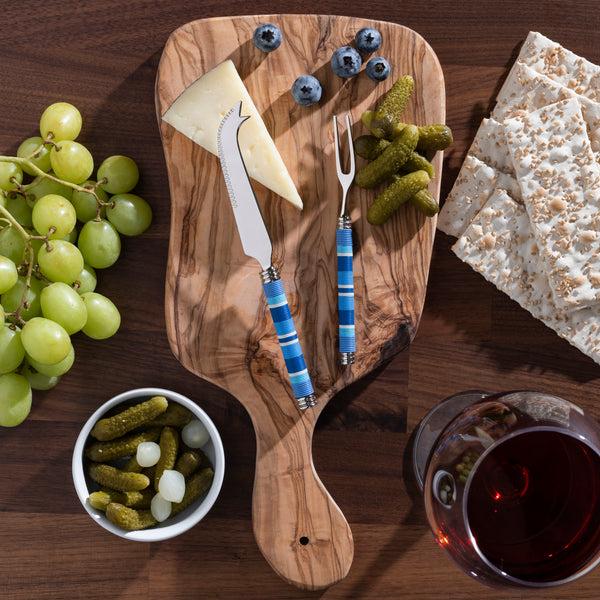 French Home French Home Jubilee Cheese Knife Fork And Olive Wood Board Set - Shades Of Denim
