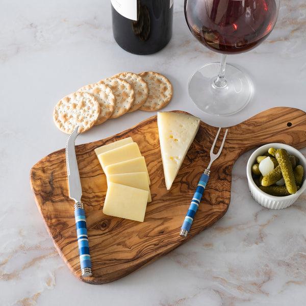 French Home French Home Jubilee Cheese Knife Fork And Olive Wood Board Set - Shades Of Denim