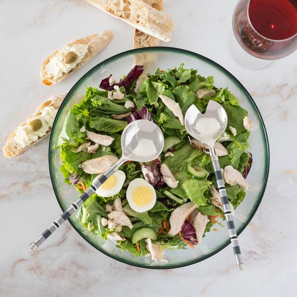 French Home French Home Jubilee "Shades Of Graphite" Salad Servers And Urban Salad Bowl