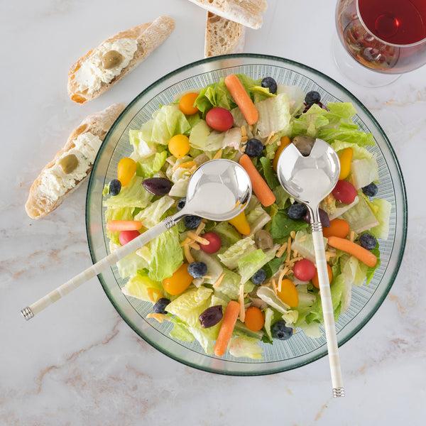 French Home French Home Jubilee "Shades Of Light" Salad Servers And Birch Salad Bowl