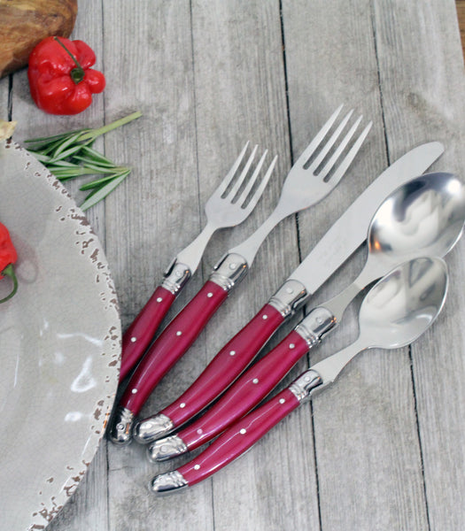 French Home French Home Laguiole 20 Piece Stainless Steel Flatware Set Service For 4 Pearlized Raspberry