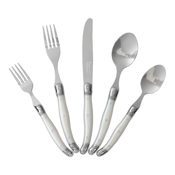 french home French Home Laguiole 20 Piece Stainless Steel Flatware Set Service for 4 Pearl White