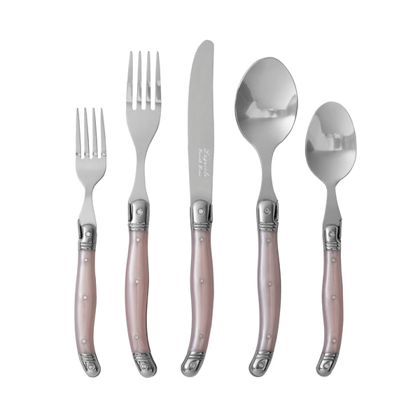 french home French Home Laguiole 20 Piece Stainless Steel Flatware Set Service for 4 Petal Pink