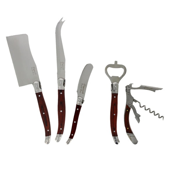 French Home French Home Laguiole 5 Piece Cheese Knife And Wine Opener Set With Pakkawood Handles