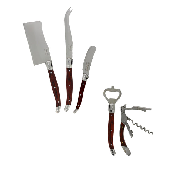 french home French Home Laguiole 5 Piece Cheese Knife and Wine Opener Set with Pakkawood Handles