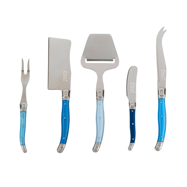 french home French Home Laguiole 5 Piece Cheese Knife Fork and Slicer Set "Shades of Blue"