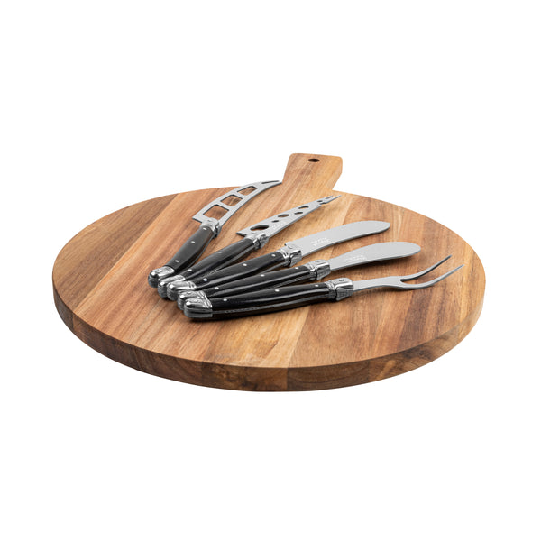 French Home French Home Laguiole 6-Piece Black Pakkawood Artisan Cheese Knife Set And Round Wood Board