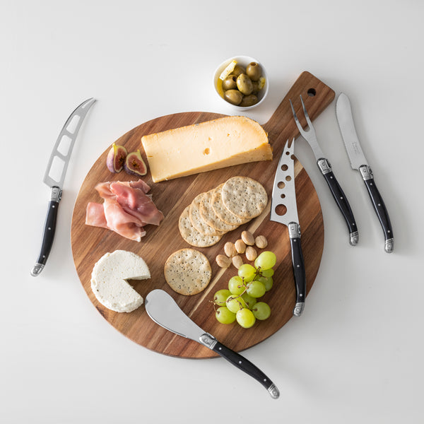 French Home French Home Laguiole 6-Piece Black Pakkawood Artisan Cheese Knife Set And Round Wood Board