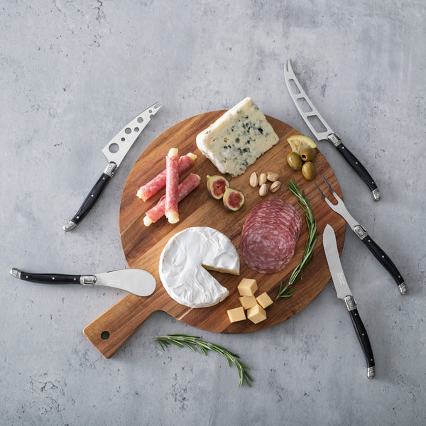 French Home French Home Laguiole 6-Piece Black Pakkawood Artisan Cheese Knife Set And Round Wood Board