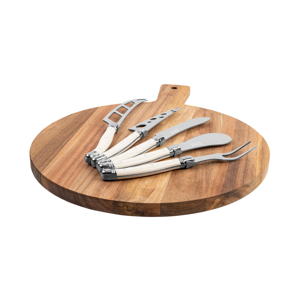French Home French Home Laguiole 6-Piece Ivory Artisan Cheese Knife Set And Round Wood Board
