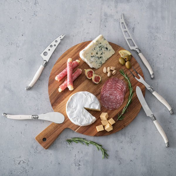 French Home French Home Laguiole 6-Piece Ivory Artisan Cheese Knife Set And Round Wood Board