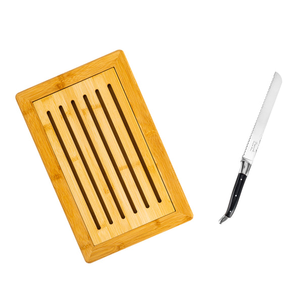 French Home French Home Laguiole Black Pakkawood Bread Knife With Bamboo Bread Board