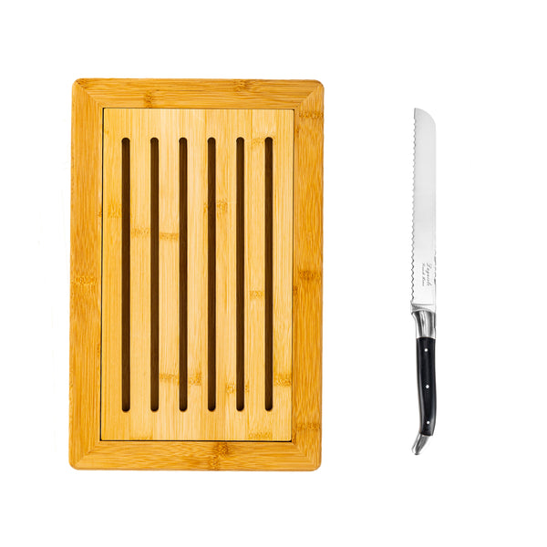 french home French Home Laguiole Black Pakkawood Bread Knife with Bamboo Bread Board