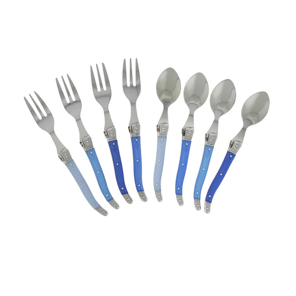 french home French Home Laguiole Cocktail or Dessert Spoons and Forks Set of 8 Shades of Blue