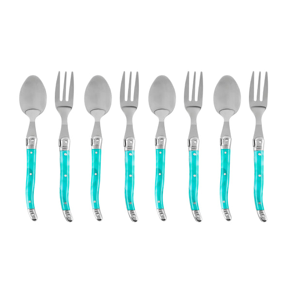 french home French Home Laguiole Cocktail or Dessert Spoons and Forks Set of 8 Turquoise