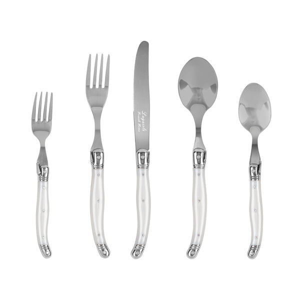 french home French Home Laguiole Connoisseur 20-Piece 18/10 Stainless-Steel Flatware Set with Pearl White Handles