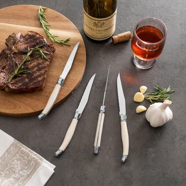 French Home French Home Laguiole Connoisseur 4-Piece Steak Knife Set With Ivory-Colored Handles