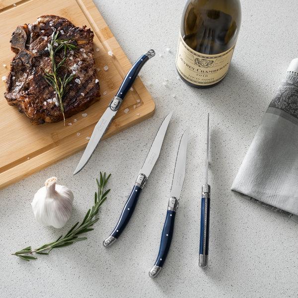 French Home French Home Laguiole Connoisseur 4-Piece Steak Knife Set With Navy Handles