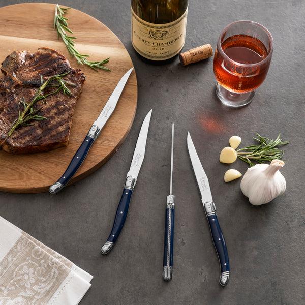 French Home French Home Laguiole Connoisseur 4-Piece Steak Knife Set With Navy Handles
